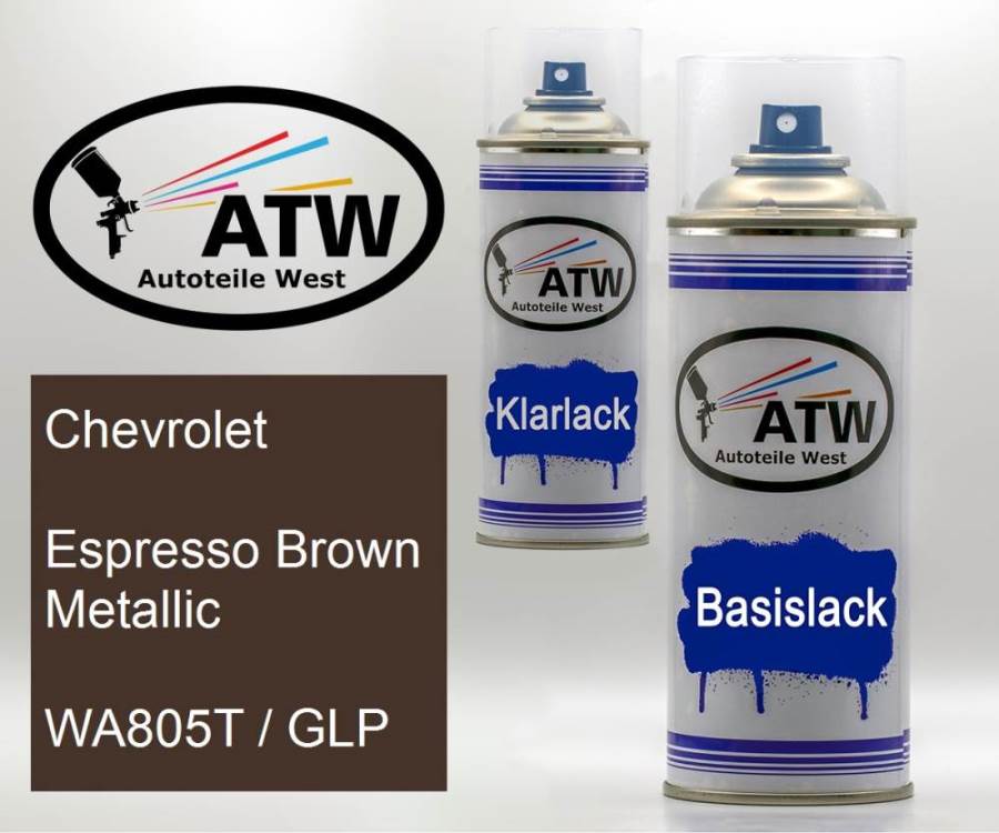Chevrolet, Espresso Brown Metallic, WA805T / GLP: 400ml Sprühdose + 400ml Klarlack - Set, von ATW Autoteile West.